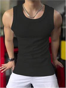 Men's Summer Tank Tops Sleeveless Undershirts Tank Basic Workout Gym Muscle Shirts-2025 - Black - View 7