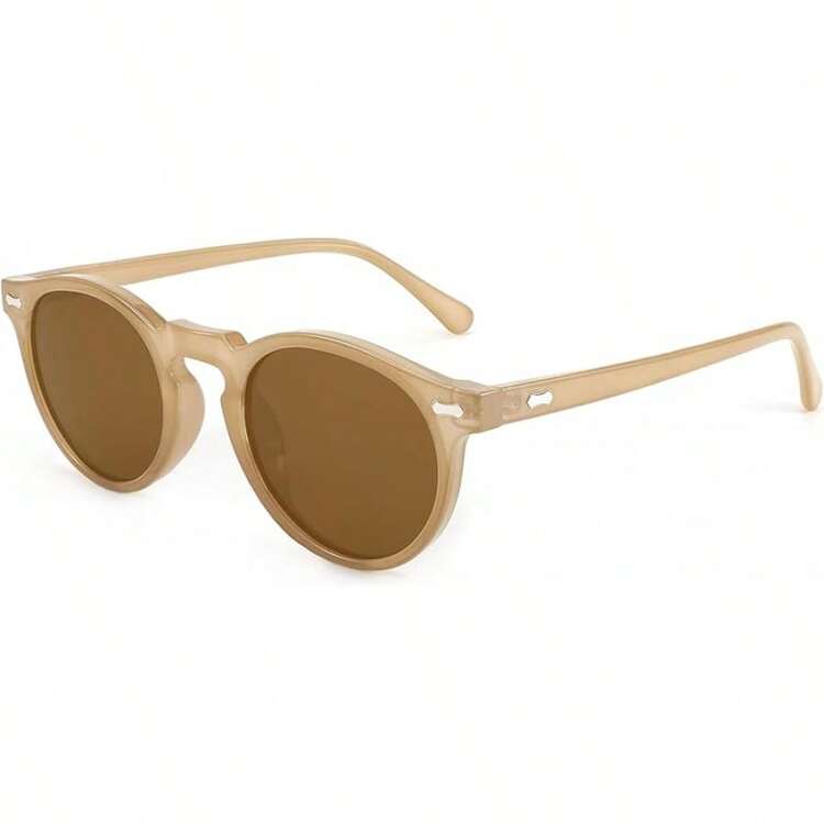Gafas de sol redondas polarizadas para mujeres y hombres, elegantes retro lentes de sol con marco circular - tiene/marrón - Añade 1