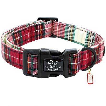 Elegant Little Tail Christmas Dog Collar Red Pet Collar Plaid Dog Collars Girl Or Boy Holiday Adjustable Dog Collar For Dogs