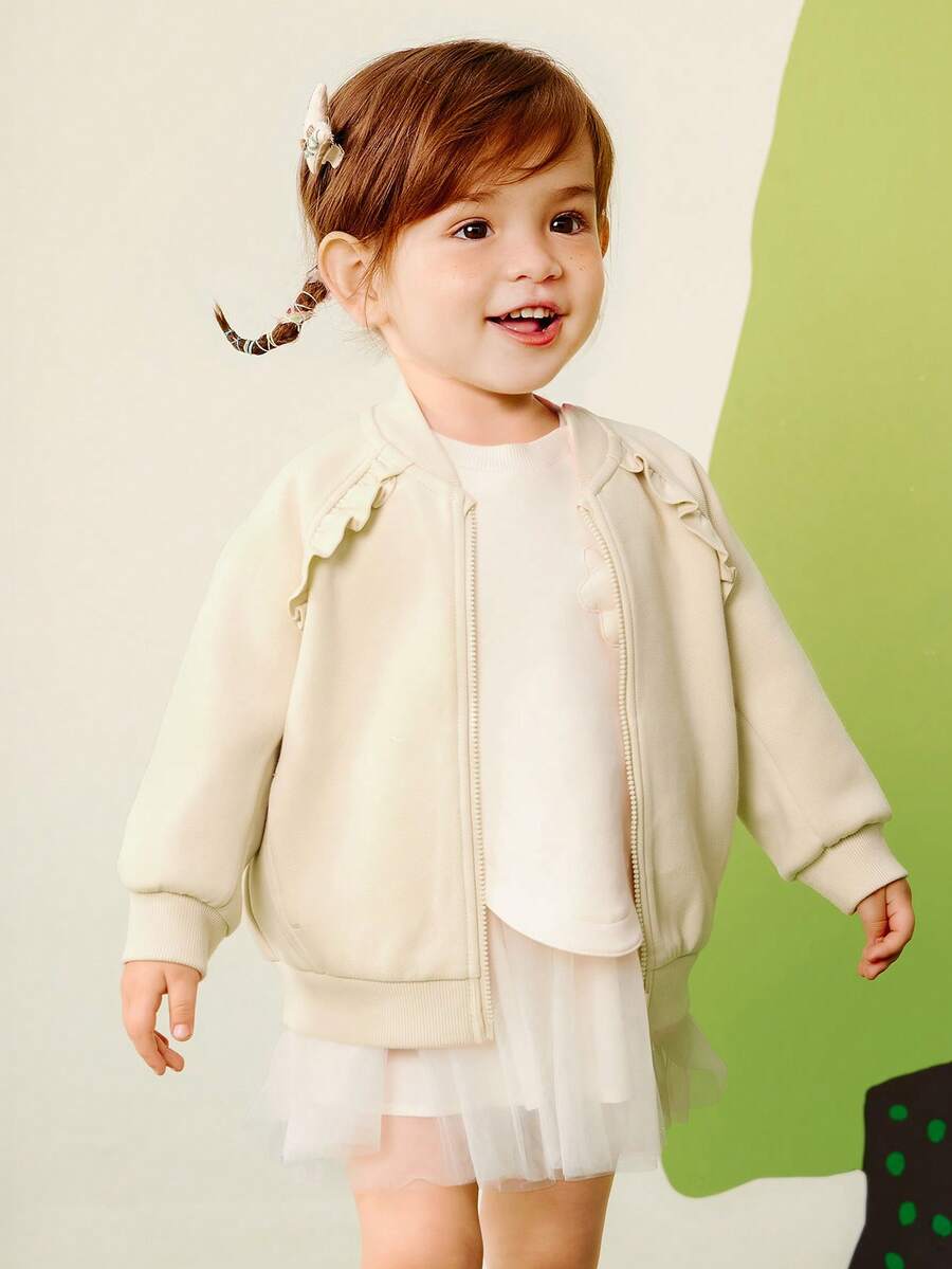 mini bala Girls Lace Baseball Jacket Soft Breathable Comfortable Durable Fall Top - Camel - View 1