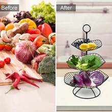 1 件三层铁制水果篮架，金色金属厨房台面收纳架，通风设计，用于新鲜水果和蔬菜储存，食物装饰碗架，坚固的结构 - 黑色 - 查看 2