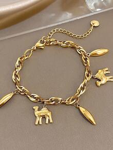 1Pc Plated Stainless Steel Camel Animal Charm Bracelet For Women, Vintage Bohemian Travel Theme Jewelry Gift For Birthday Anniversary Halloween Gift For Anniversary Valentine's Day, Mom Gift, Christmas Thanksgiving Daily Party Gifts For Girlfriend Wife