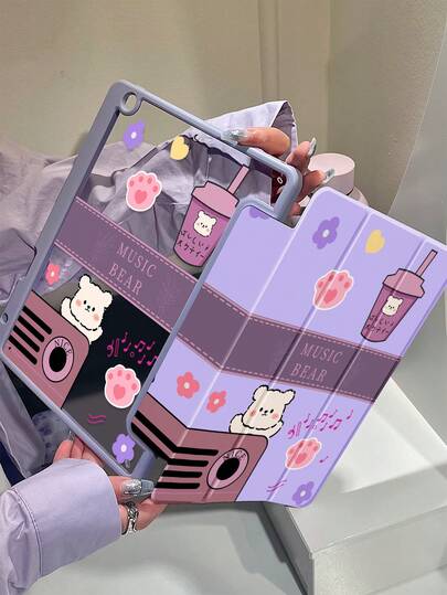 This Beautiful And Cute Cartoon Flower Bear Letter Double-Sided Painted Acrylic Transparent Crystal Back Cover Is Shockproof And Suitable For IPad 7th Generation, 8th Generation (10.2 Inches), And 10th Generation. It Has A Built-In Pen Slot And Supports Sleep And Wake-Up Functions/Multiple Folding Stand Methods. These Are All Wonderful Halloween And New Year Gifts