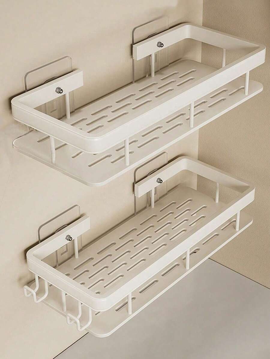 Adhesive Shower Caddy Set, One-Piece With Hooks, No Drilling Required, Wall-Mounted Rust-Proof Premium Storage Rack For Bathroom, Kitchen, Organizer, Shelf Bathroom Accessories - Multicolor - View 1