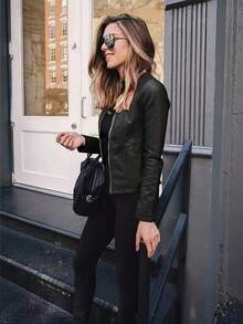 Chaqueta PU Para Mujer - Negro - Ver 6