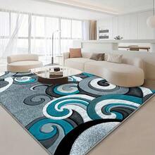 Large Soft Washable Area Rug - Abstract Swirl Blue, Black And Gray Design | Floor Mats For Living Room, Bedroom, And Office Decoration | Plaid And Machine Washable Home Decor Mat - Nhiều màu - Xem 5