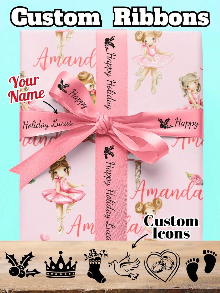 Cinta de satén personalizada, cinta personalizada, cinta de envoltura de regalo personalizada con texto y logotipo personalizados, disponible en múltiples colores y tamaños, cintas decorativas elegantes para bodas, cumpleaños, Navidad, San Valentín, graduación, fiestas - Multicolor - Ver 1
