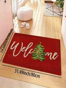 1pc Christmas - Welcome Home Christmas Tree Theme Doormat Rug - 900g/㎡ Soft Velvet, Machine Washable, Durable, Stain Resistant, Quick Drying, Suitable For Indoor/Outdoor Doormats, Home Decor, Bedroom, Kitchen, Photography, Prop, Outdoor Decor Gifts, Holiday Gifts, Area Rugs, All Season