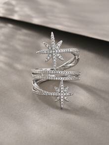 1 chiếc nhẫn đá Cubic Zirconia tinh tế, phù hợp cho nữ, thích hợp cho đám cưới, lễ đính hôn, kỷ niệm, tiệc tùng, ngày Valentine và các dịp khác. - Bạc - Xem 8
