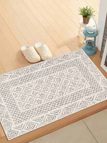 1pc Faux Wool Bohemian Geometric Pattern Kitchen Rug & Mat, Bedroom Carpet, Machine Washable, Suitable For Kitchen, Laundry Room, Bathroom, Bedroom, Living Room, Entryway, All Season, Soft & Comfortable, Minimalist Design - Green - View 5