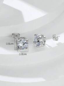 Vanel 簡約時尚四爪式圓形立方氧化鋯耳釘，極簡女士飾品（銅質耳針相對較軟，但彎曲的耳針可以拉直） - 銀色 - 查看 4