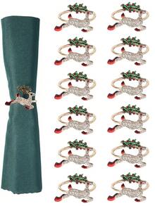 6-12pcs/Set Mixed Christmas Letter, Deer, Candy Cane, Wreath, Bell, Christmas Tree Napkin Rings, Holiday Tabletop Decorations