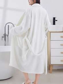 White Pineapple Grid Bathrobe Summer Wedding Home Bathroom Decor Back To School - White - View 6