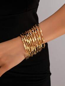 3件套简约不对称圆形金属手镯套装，优雅时尚饰品，适合日常通勤、派对、家庭聚会、约会等场合，尺码偏小