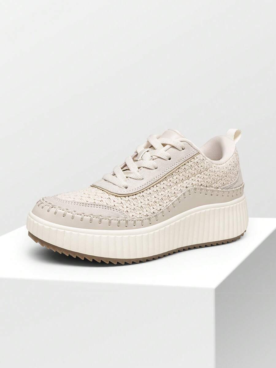 Women Platform Casual Sneakers Thick-Sole Woven Style Fashion Comfortable Wedge Sneakers Autumn Winter Outdoor Sport Shoes - Đá sa thạch đan - Xem 1