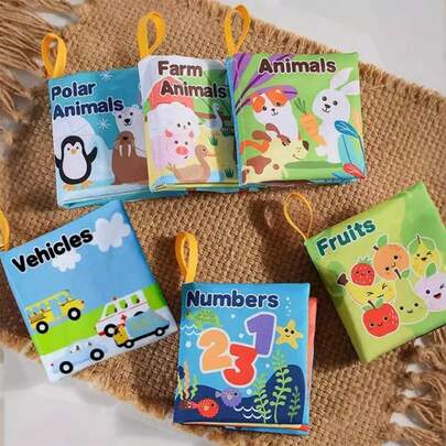 HUANG ER Zestaw książeczek materiałowych do wczesnej edukacji dla niemowląt, szeleszczące książeczki materiałowe dla niemowląt, miękkie książeczki dotykowe do nauki poznawania dla dzieci, zmywalne i wodoodporne, gryzaki do żucia do wczesnej edukacji, interaktywny rozwój dziecka w wieku 0-1 lat, miękkie książeczki dla niemowląt, zabawki edukacyjne dla małych dzieci, prezent dla noworodka, prezent na Dzień Matki