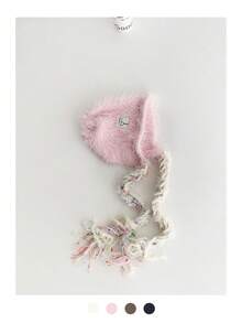 1 件蓬松卷曲粉色帽子，可爱甜美针织女帽，多功能耳暖帽，秋冬 - 彩色 - 查看 8