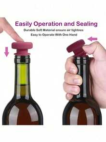 1pc Easy-To-Use Silicone Wine Stopper, Suitable For Wine, Beer, Champagne Bottles, Reusable And Dishwasher To Keep Drinks Fresh - Multicolor - View 3