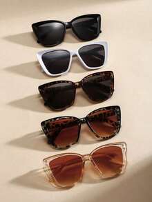 5副女士塑料大猫眼时尚眼镜，适合日常、上学、海滩、旅行、聚会等各种场合，是夏季海滩度假、户外活动和旅行的理想配饰。 - 彩色 - 查看 6