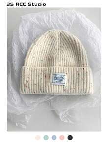 Colorful Polka Dot Knitted Hat For Women, Autumn/Winter Ear Protection Warm Beanie Cap, Maillard Headwear, Suitable For Casual Outfit