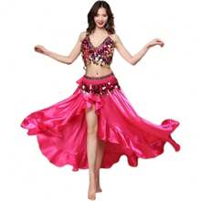 女士肚皮舞服装，夏季新款练习服，演出服，女士套装，舞蹈服，胸衣上装+腰链+开衩裙 - 彩色 - 查看 15