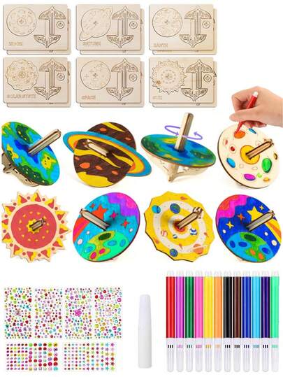 6/12 件木制工艺品套装、用于绘画和工艺品的陀螺木制工艺品套装、未完成的木制工艺品套装、DIY 可涂漆陀螺、无需电力、适用于圣诞节、万圣节和感恩节活动的创意艺术和工艺品套件