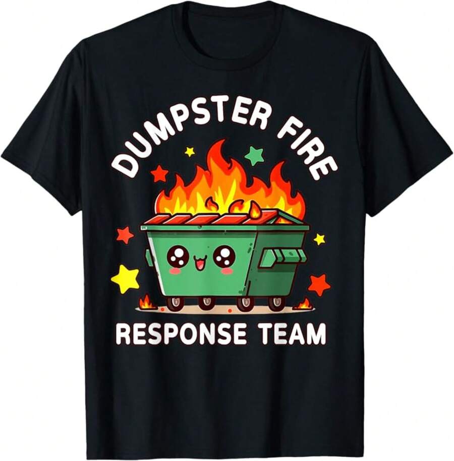 Camiseta de Humor de Trabajo Divertida del Equipo de Respuesta a Incendios de Contenedores de Basura - Negro - Ver 1
