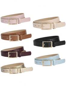 5pcs Metal U-Shape Buckle Skinny Waist Belt, Fashion PU Versatile Pin Buckle Decoration For Dress, Sweater, Coat - Five-piece Set - View 15