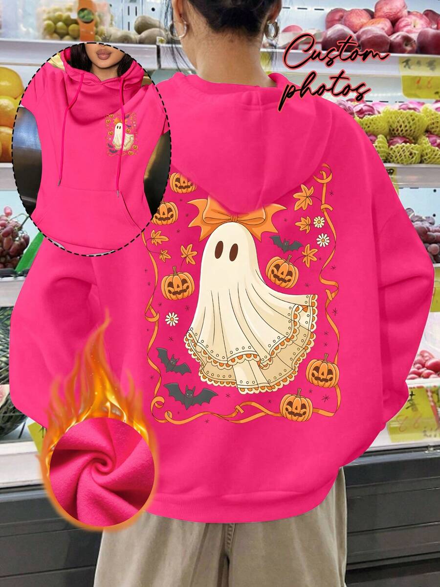 Customized Halloween Women's Sweatshirt Front Back Pet Photo Printed Dog Mom - Hot Pink - View 1