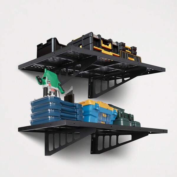 24x36INCH Garage Wandregale mit Haken, Heavy Duty Wandregal Garage Organisation System mit Fahrradhänger, Aufbewahrungshalter, schwimmende Regale, 600 Pfund Gewichtskapazität, 2-Pack