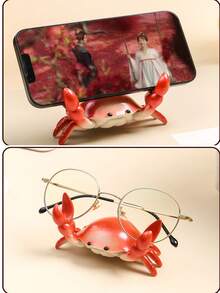 Crab-Shaped Multifunctional Desk Phone Holder With Pen Cup, Glasses Rack And Slouchy Design, For Creative Decoration, Home And Office Plastic Accessory