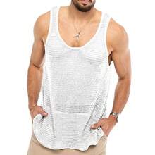 Summer New Men's Wear Solid Color Loose Sleeveless Knitted Shirt Woolen Breathable Sports Vest