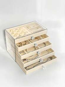 1pc 5-Tier Acrylic Jewelry Box, Velvet Jewelry Box, Drawer Style Jewelry Storage Box, Flannel Jewelry Box, Multi-Layer Jewelry Display Case, Suitable For Earrings, Rings, Bracelets, Necklaces, Ideal For Home Jewelry Organization And A Great Gift For Women And Girls, Summer Storage And Back-To-School Essential - Multicolor - View 11