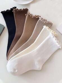 Bộ 6 đôi/12 đôi/24 đôi tất màu trơn nhiều màu sắc, tất thể thao đa năng dài đến bắp chân dành cho nữ, mùa thu/đông. - Nhiều màu - Xem 3