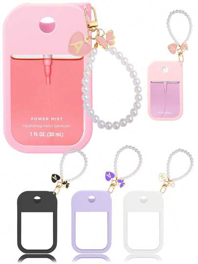 2个Touchland 1oz（30ml）洗手液喷雾保护套，26个花字母珍珠包饰喷雾瓶记号笔，以及硅胶喷雾瓶防摔防撞保护套，珍珠手链设计，方便旅行携带，可轻松挂在包包、钥匙或儿童背包上，耐磨防水，可重复使用保护套，适用于Touchland洗手液喷雾，旅行、郊游、送礼、万圣节礼物、圣诞节礼物