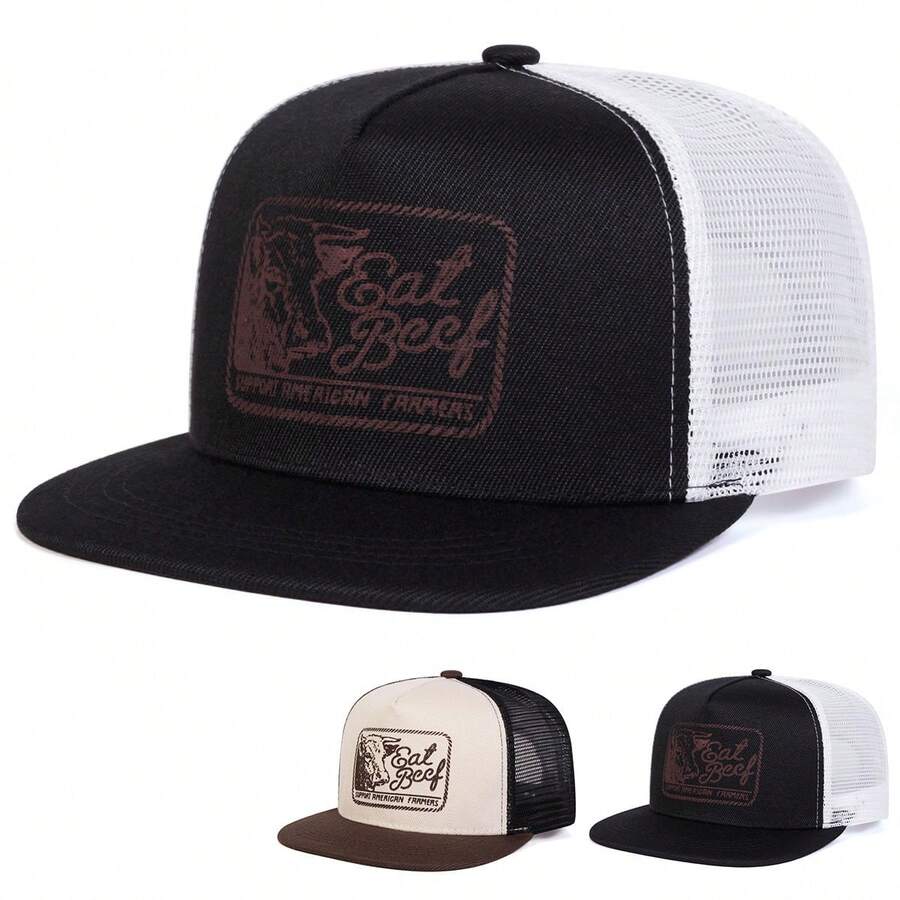 1Piece Men Letter Bull's Head Embroidered Hip Hop Hat Mesh Hat Outdoor Adjustable Sunscreen Leisure Hat Spring Autumn Travel Tourism Beach Vacation - Nhiều màu - Xem 1