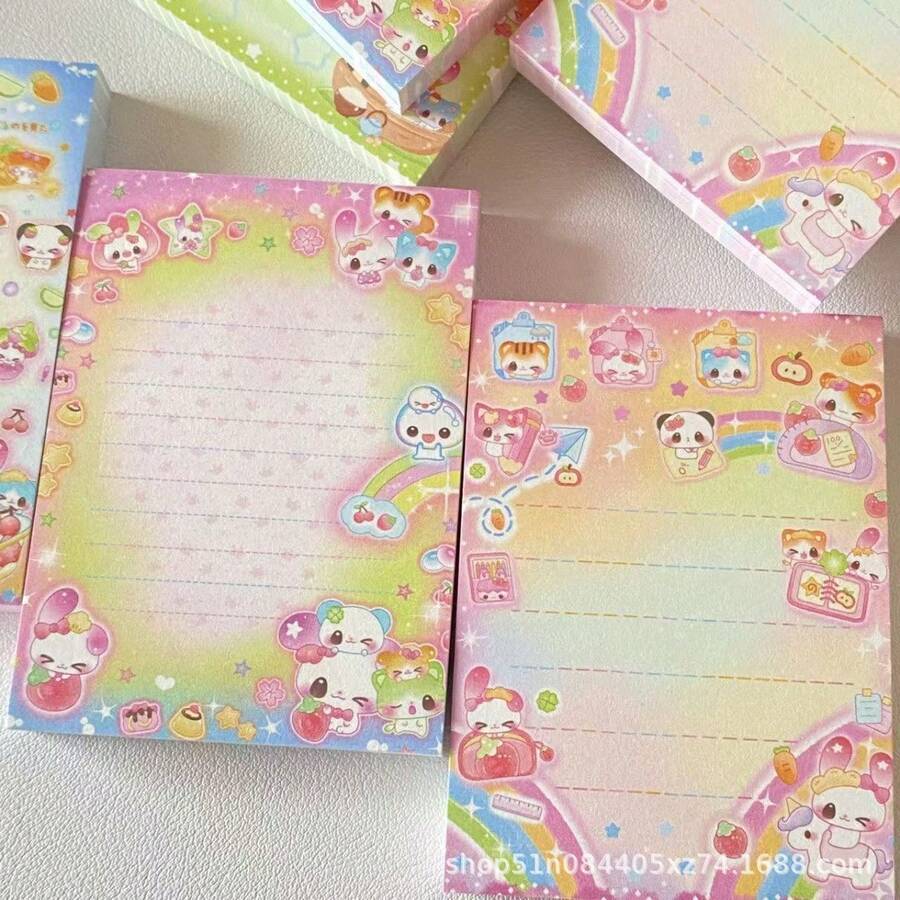 1 Stück modische, originelle Regenbogen-Hasen & Bären Haftnotizen, süßes Cartoon dekoratives Papier für Studenten, hohe Ästhetik