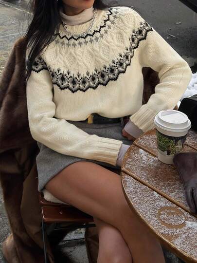 2025 Autumn And Winter Fashion Hot Products Daily Leisure Commuting Street All-Match Contrast Color Retro European And American Old Money Style Ins Style Coffee Women's Sweater