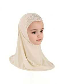 Children's Muslim Hijab With Rhinestone Flower Design, Easy To Wear, 3-8 Years Old - Multicolor - View 7