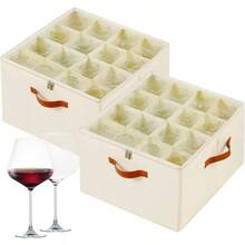 Wine Glass Storage Box With Dividers 2 Pack Glassware Storage Containers Stemware Storage Cases Holds 32 Wine Glasses Stackable Crystal Storage Containers With Clear Cover For MovingBeige - Beige - View 1
