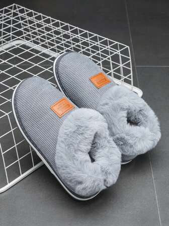 Men's Thick Sole Simple Indoor/Outdoor Slippers, Anti-Slip Warm Lining House Shoes For Winter