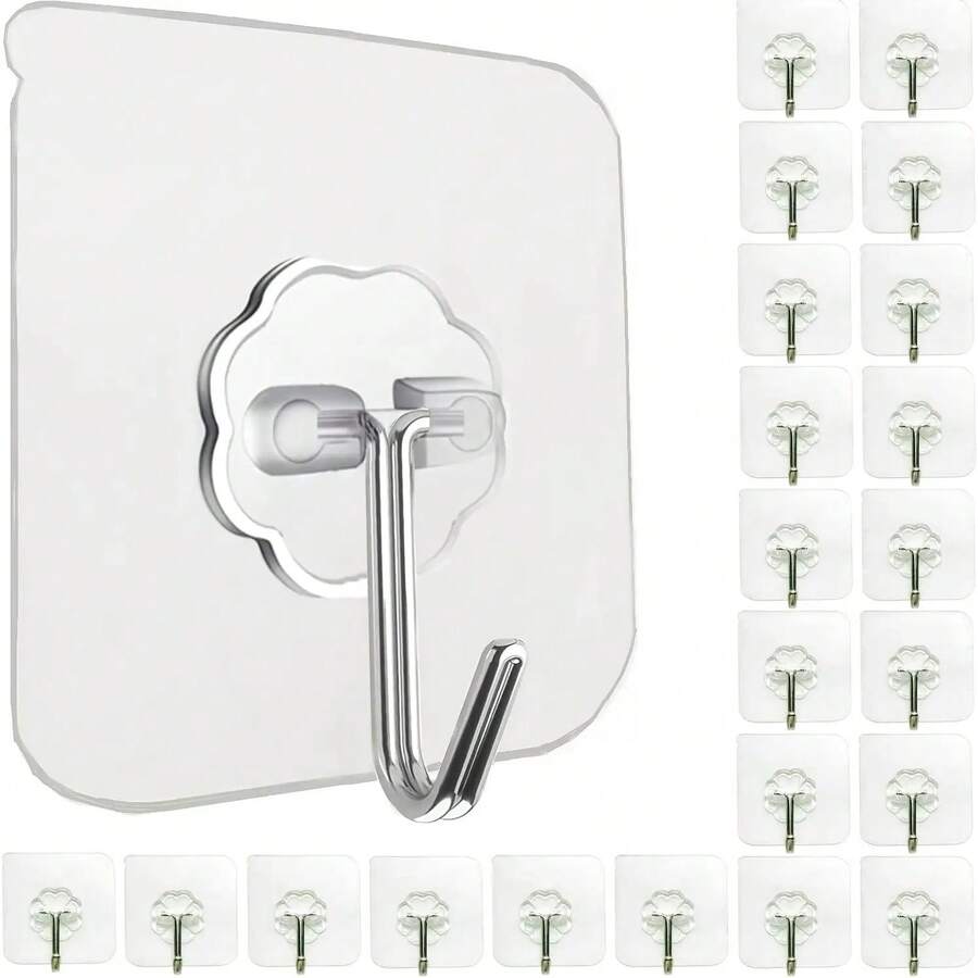 10 Pack Strong Transparent Wall Hooks – Reusable Adhesive Sticky Hooks For Bathroom, Kitchen, Door & Living Room, Waterproof Rustproof Acrylic Hooks For Towels, Bags, Keys, And Space Saving Home Storage - 10 Pcs - View 1