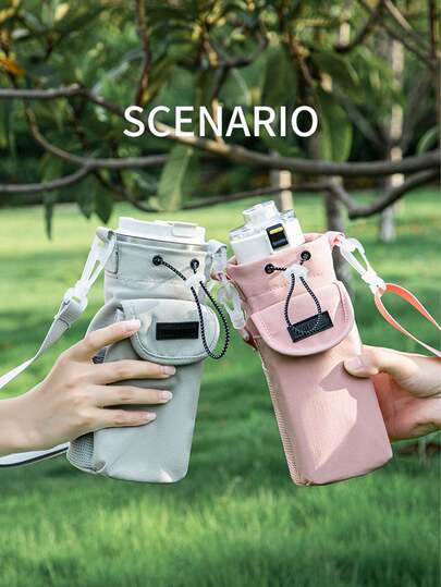 1pc Water Bottle Carrier Bag With Phone Pocket,Suitable For 40/30 Oz Tumbler With Handle With Adjustable Strap Bollus,Key Hook,Suitable For Hiking Travelling Camping Sports Water Bottle Case Insulated Bag Crossbody