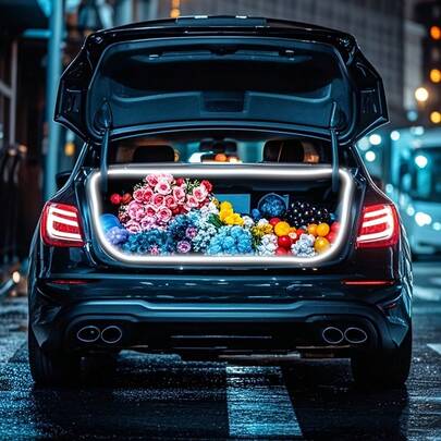 This LED Car Trunk Ambient Light Strip Features 196.85 Inches Of White Ambient Lighting, Equipped With An Automatic On/Off Sensor, A Convenient Car Power Interface, And A Custom Design, All Without The Need For Batteries.