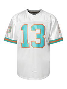 Men's #13 White American Football Jersey - Short - Sleeve V - Neck Mesh, Letter & Number Embroidery, White - Orange - Blue Contrast Design, Ideal For Sports Training - 十三 白色 - 查看 2