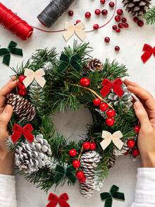 120 个 1 英寸/2.5 厘米迷你圣诞天鹅绒蝴蝶结，适用于手工制作、圣诞扭结蝴蝶结、丝带蝴蝶结、圣诞 DIY 工艺缝纫剪贴簿、礼品包装（红色、绿色、米色） - 彩色 - 查看 5