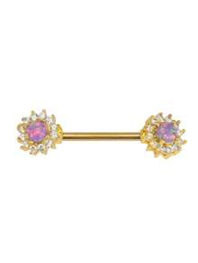 1pc 14G 1.6x14/16mm External Thread Flower Opal Nipple Ring, Punk Piercing Jewelry, Fashionable Gift