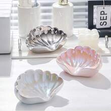 Ceramic Soap Holder, Sea-Shell Soap Tray With Self Draining, Soap Tray For Sink Washroom Bathroom Shower, Small Cute And Elegant Holder With Glaze, Easy Cleaning