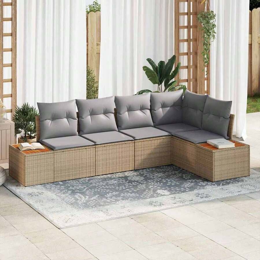 Garten-Sofa-Set 5 pcs Beige und Hellgrau 264 x 154 x 85 cm