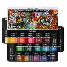 Mobee Nowość na rynku P-3510 Zestaw kredek ołówkowych na bazie oleju 120/72/48 kolorów Premium Miękki rdzeń Rozpuszczalne w wodzie kredki do ilustracji artystycznych Cieniowanie Projektowanie Pudełko blaszane na prezent Łatwe przenoszenie Dobra jakość wykonania